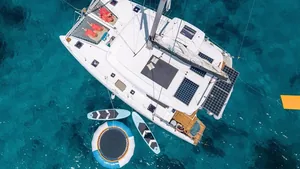 Lagoon 42 — aerial view with water toys Lagoon 42 — aerial view with water toys